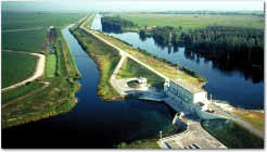 aerial photo showing network of dikes and canals